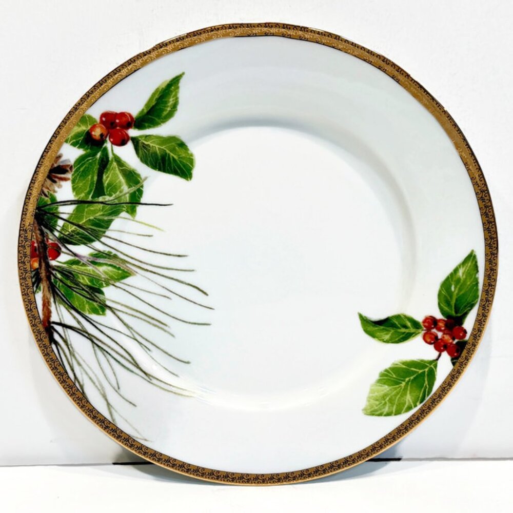 Salad Plate,  "Holiday Laurel" by St. Nicholas Square, 18 Karat Gold Band